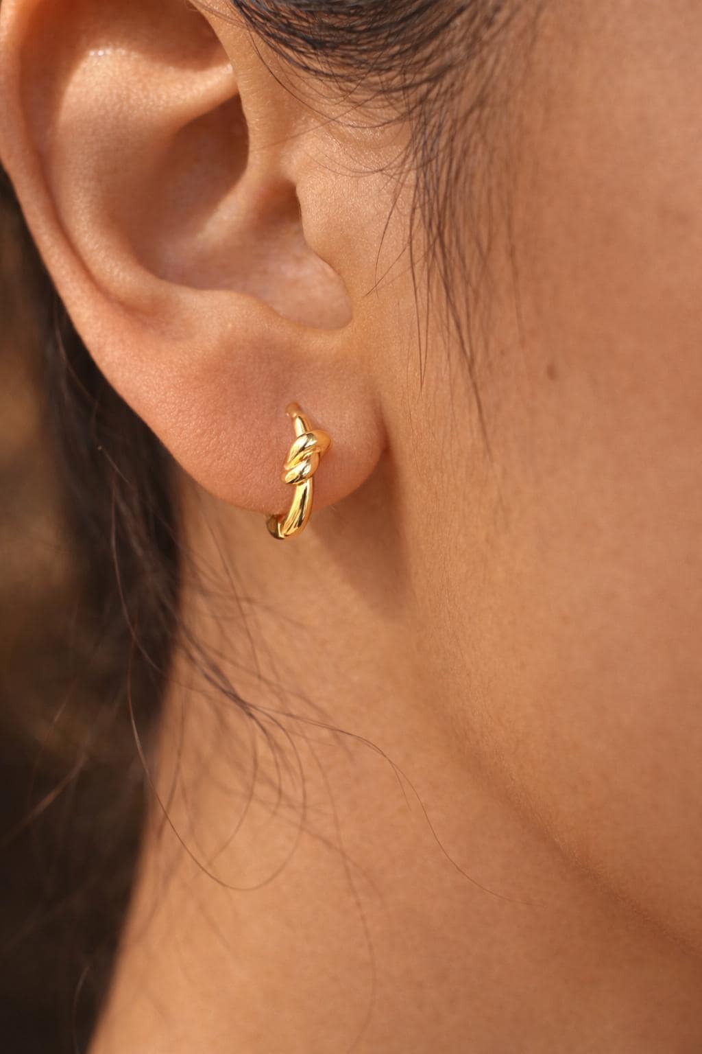 Gold Mini Lucky Knot Earrings | 18k Gold Plated |  Huggie Hoop Earrings