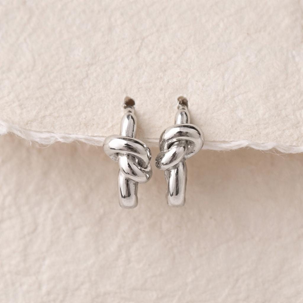 Silver Mini Lucky Knot Earrings | Sterling Silver |  Huggie Hoop Earrings