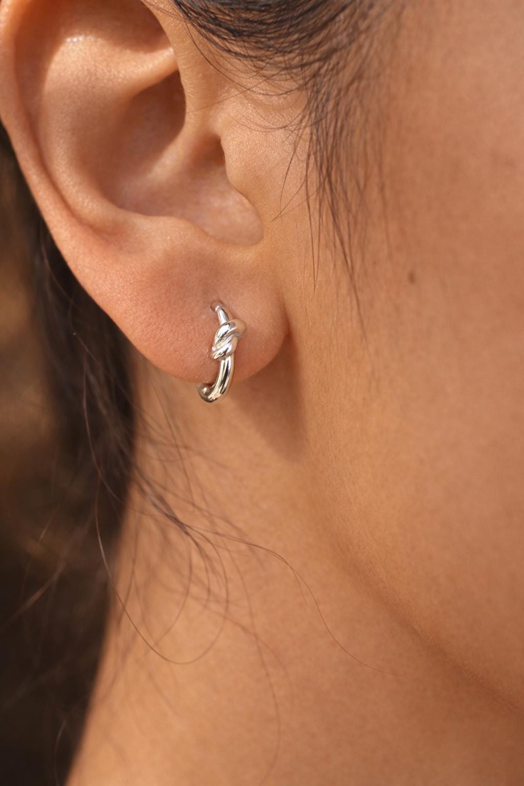 Silver Mini Lucky Knot Earrings | Sterling Silver |  Huggie Hoop Earrings
