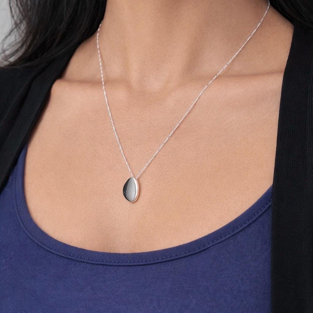Sterling Silver Pebble Pendant |  Figaro + Snake Chain Necklace Stack
