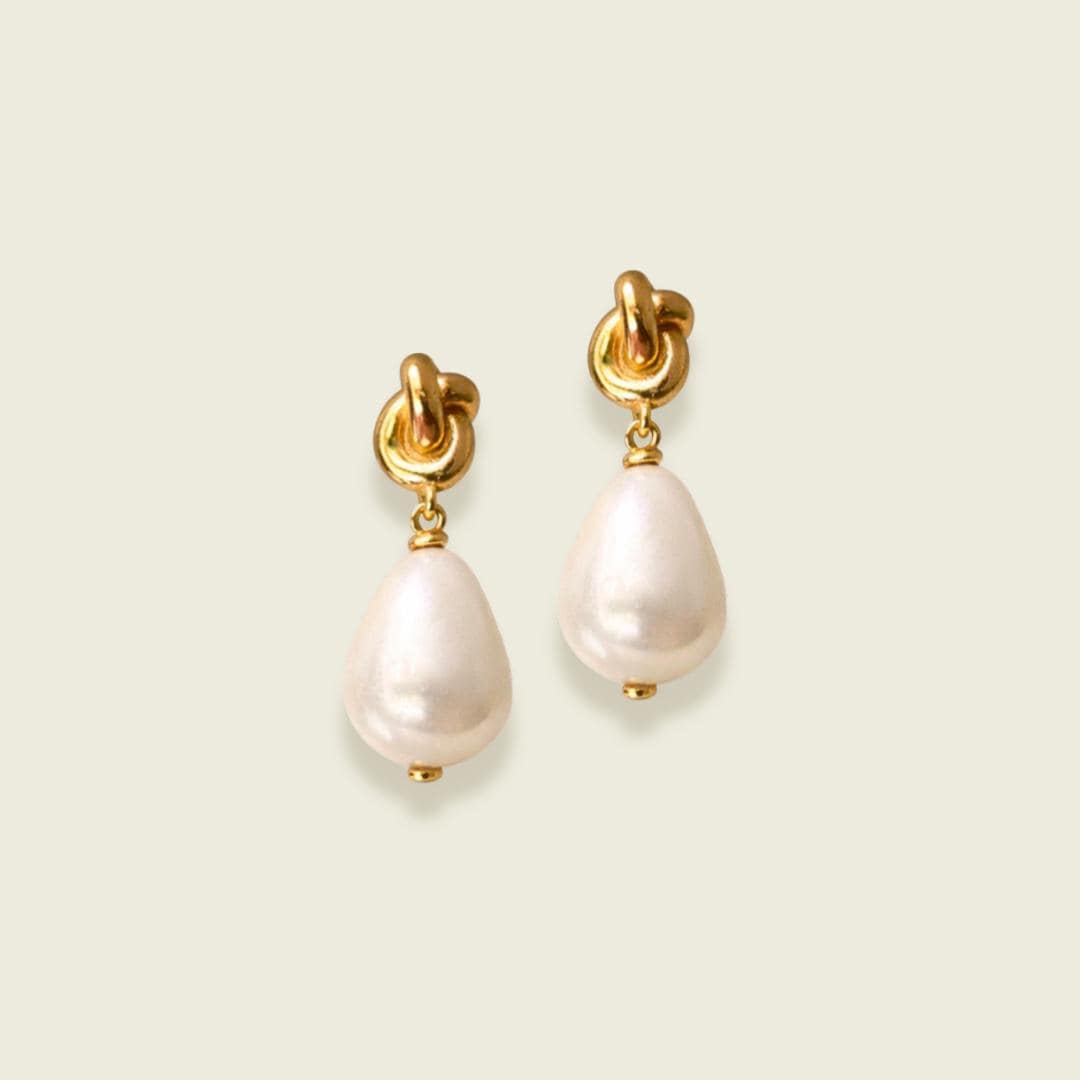 Lucky Knot Pearl Earrings | 18K Gold Plated | Stud Dangle Earrings