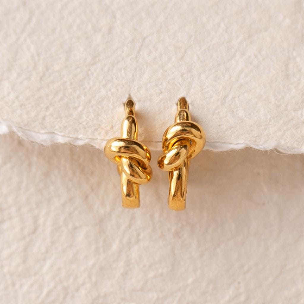 Gold Mini Lucky Knot Earrings | 18k Gold Plated |  Huggie Hoop Earrings