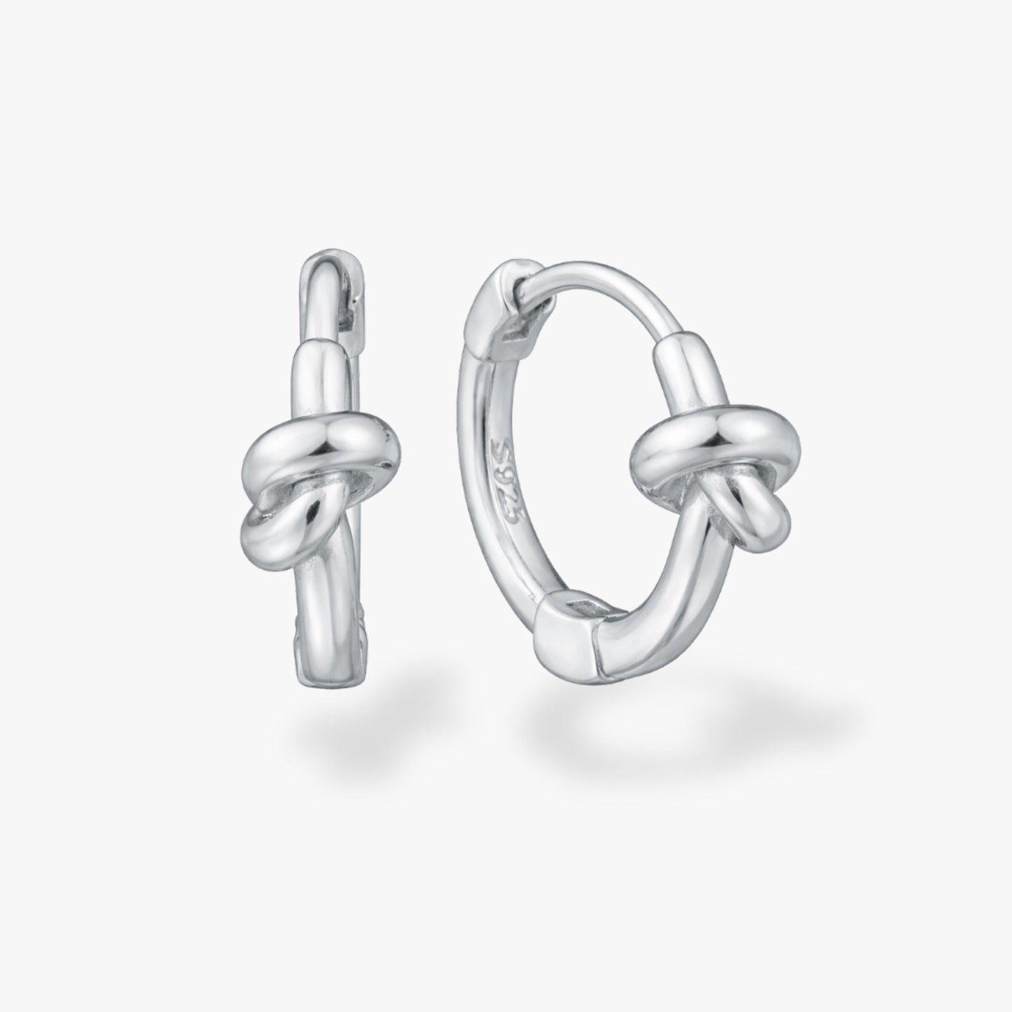 Silver Mini Lucky Knot Earrings | Sterling Silver |  Huggie Hoop Earrings