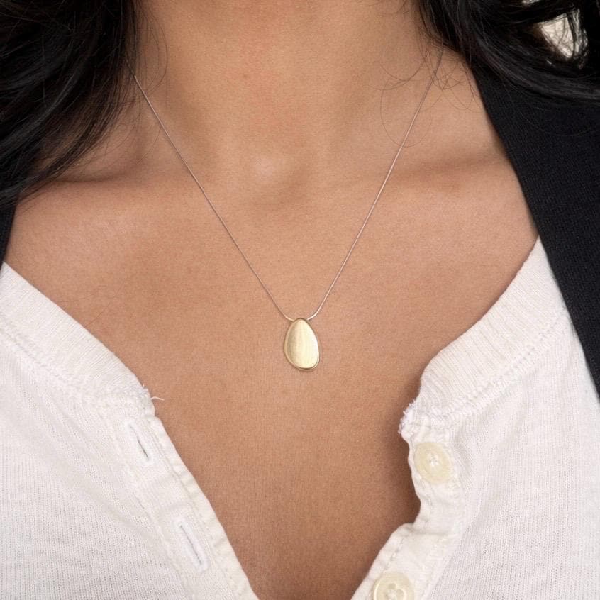 Sterling Silver Pebble Pendant |  Figaro + Snake Chain Necklace Stack