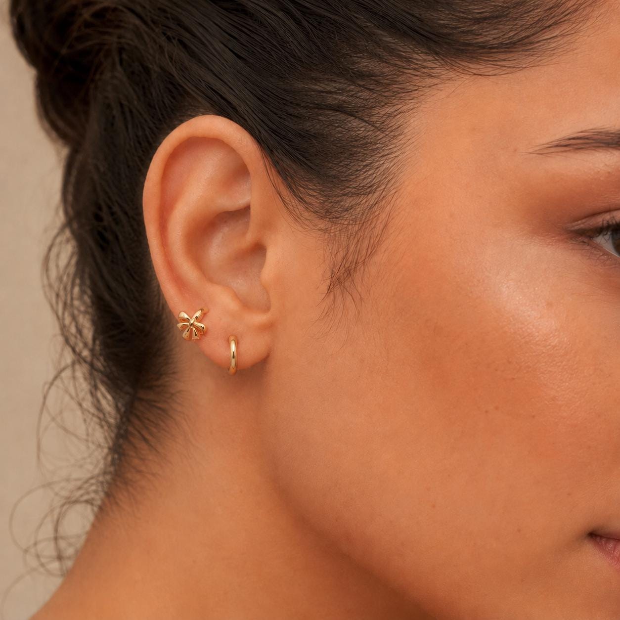 Gold Mini Bow Earrings | 18k Gold Plated |  Huggie Hoop Earrings