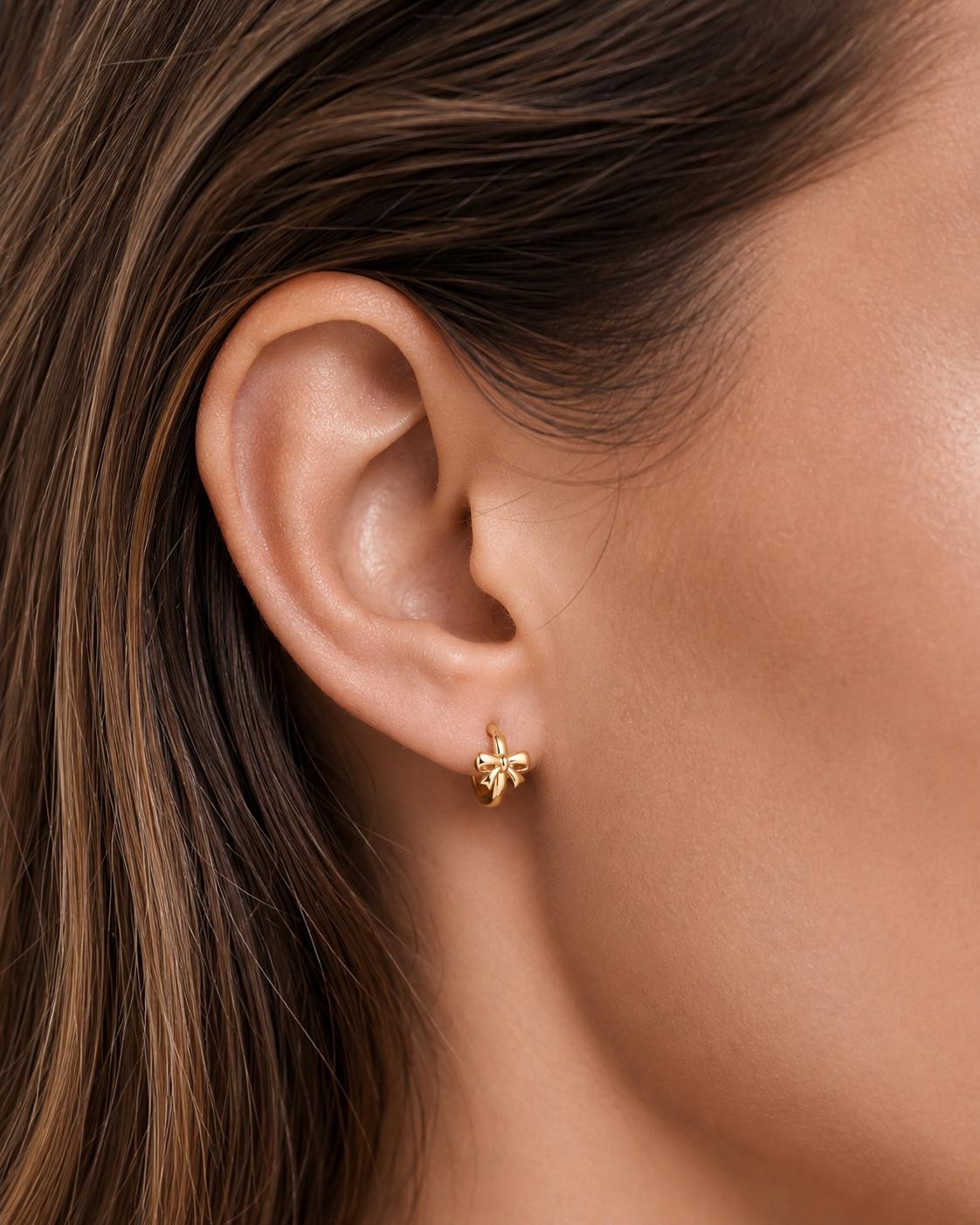 Gold Mini Bow Earrings | 18k Gold Plated |  Huggie Hoop Earrings