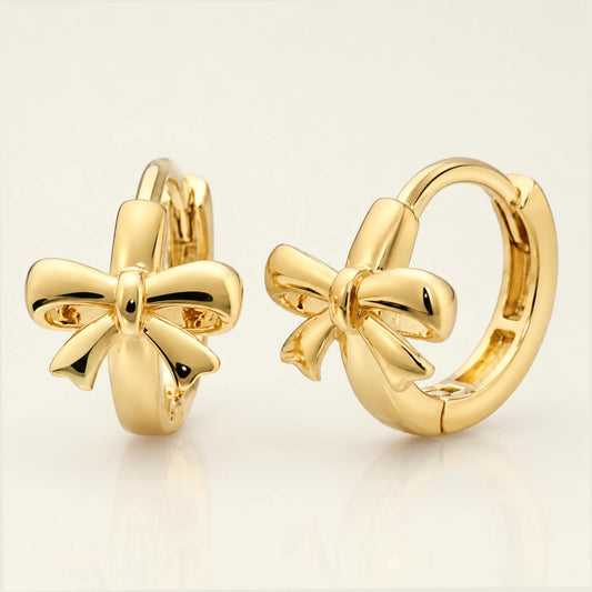 Gold Mini Bow Earrings | 18k Gold Plated |  Huggie Hoop Earrings