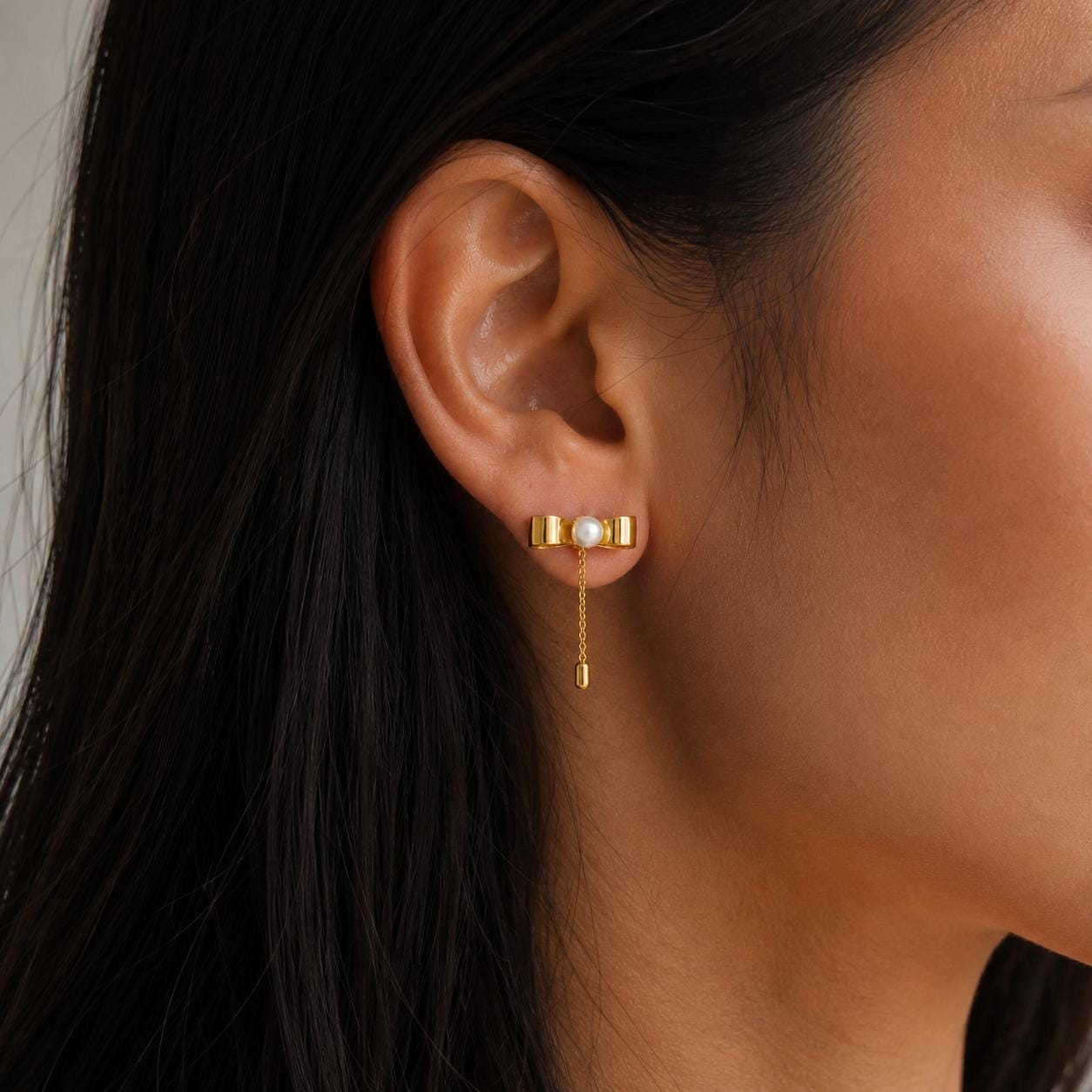 Pearl Bow Earrings | 18K Gold Plated | Stud Dangle Earrings