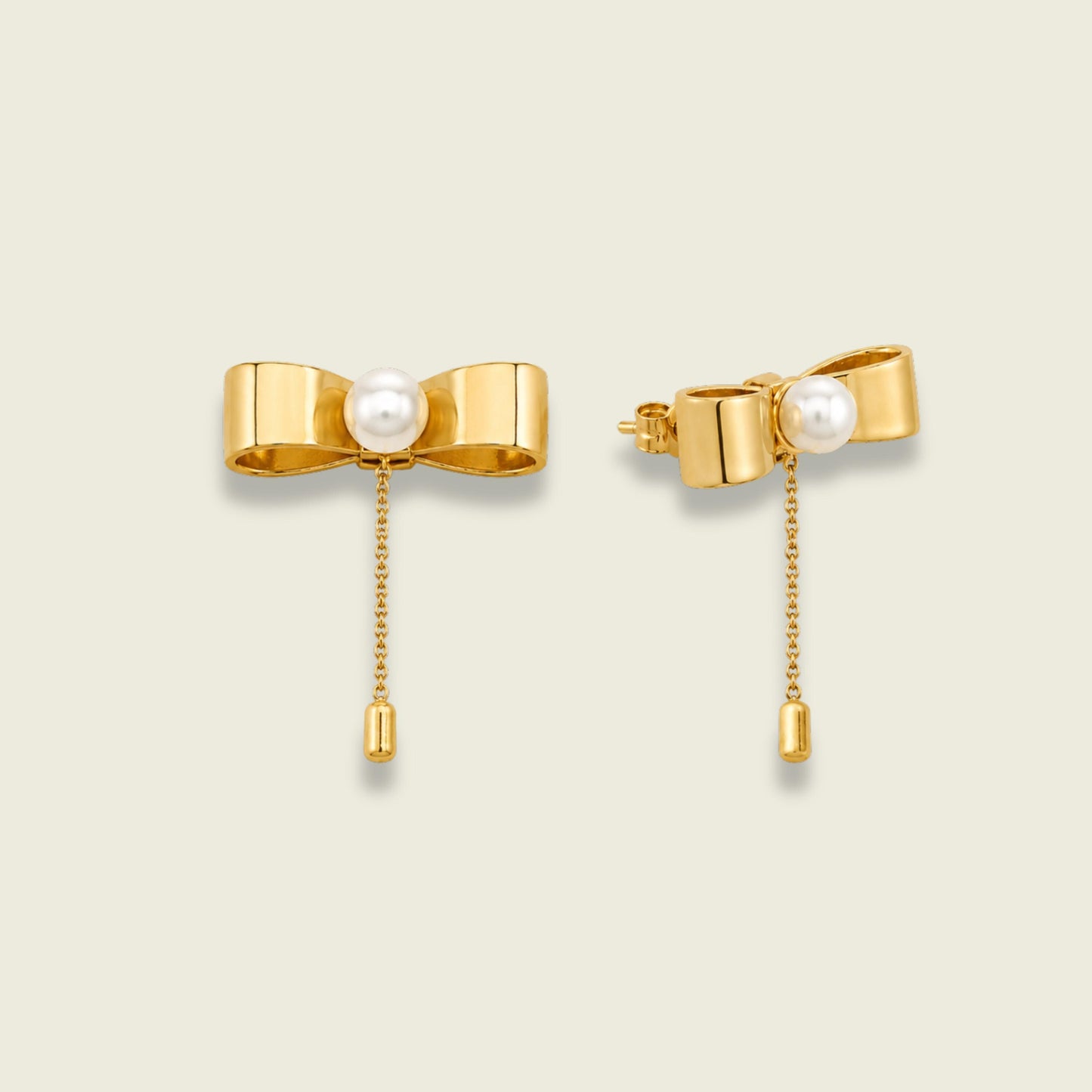 Pearl Bow Earrings | 18K Gold Plated | Stud Dangle Earrings