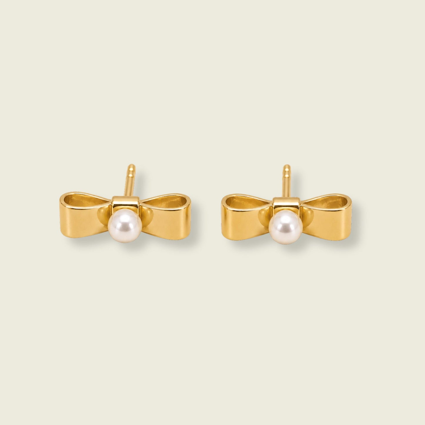 Pearl Bow Earrings | 18K Gold Plated | Stud Dangle Earrings