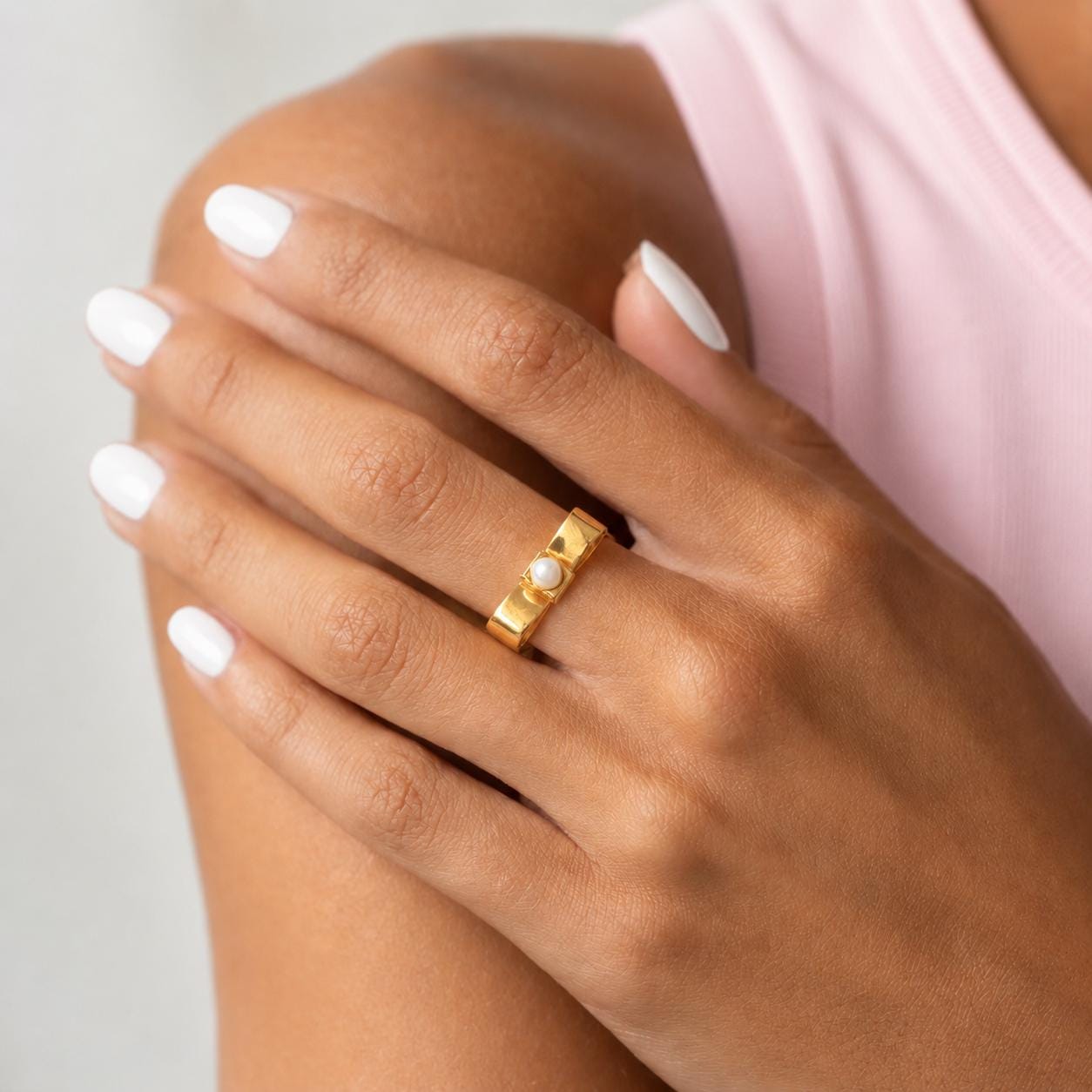 Pearl Bow Ring | 18K Gold Plated | Statement Ring