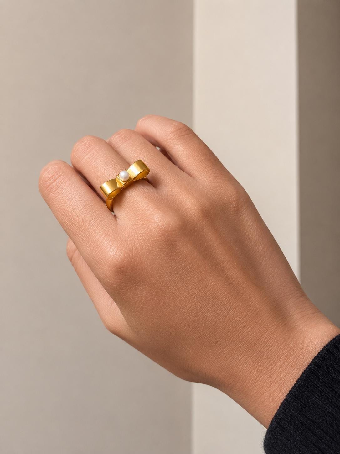 Pearl Bow Ring | 18K Gold Plated | Statement Ring