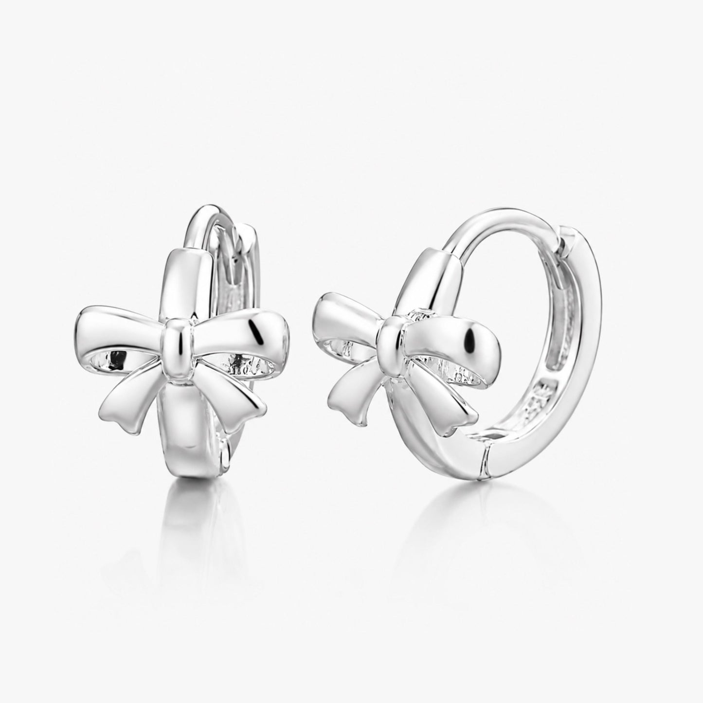 Silver Mini Bow Earrings | 925 Sterling Silver |  Huggie Hoop Earrings