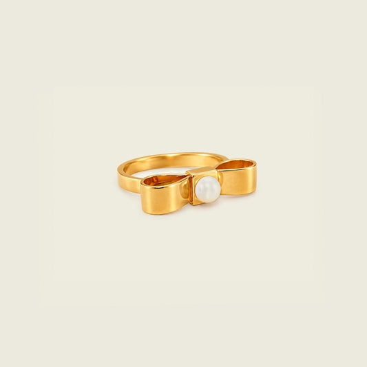 Pearl Bow Ring | 18K Gold Plated | Statement Ring