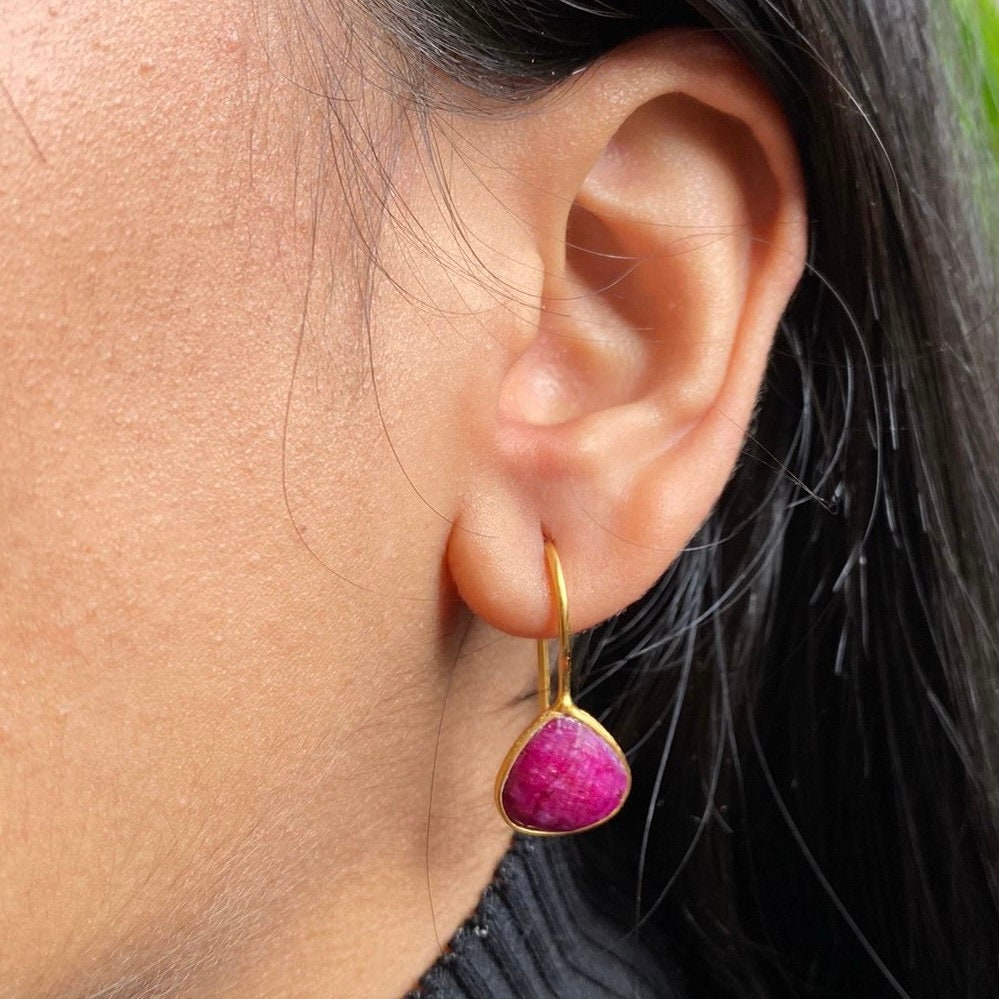Red Ruby Earrings | 18K Gold Plated | Drop Earrings