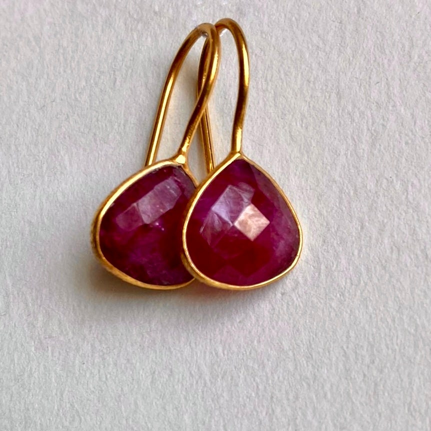 Red Ruby Earrings | 18K Gold Plated | Drop Earrings