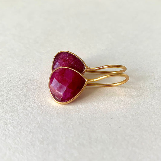 Red Ruby Earrings | 18K Gold Plated | Drop Earrings