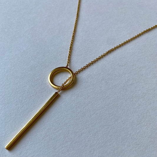 Ring And Stick Pendant Necklace | 18K Gold Plated