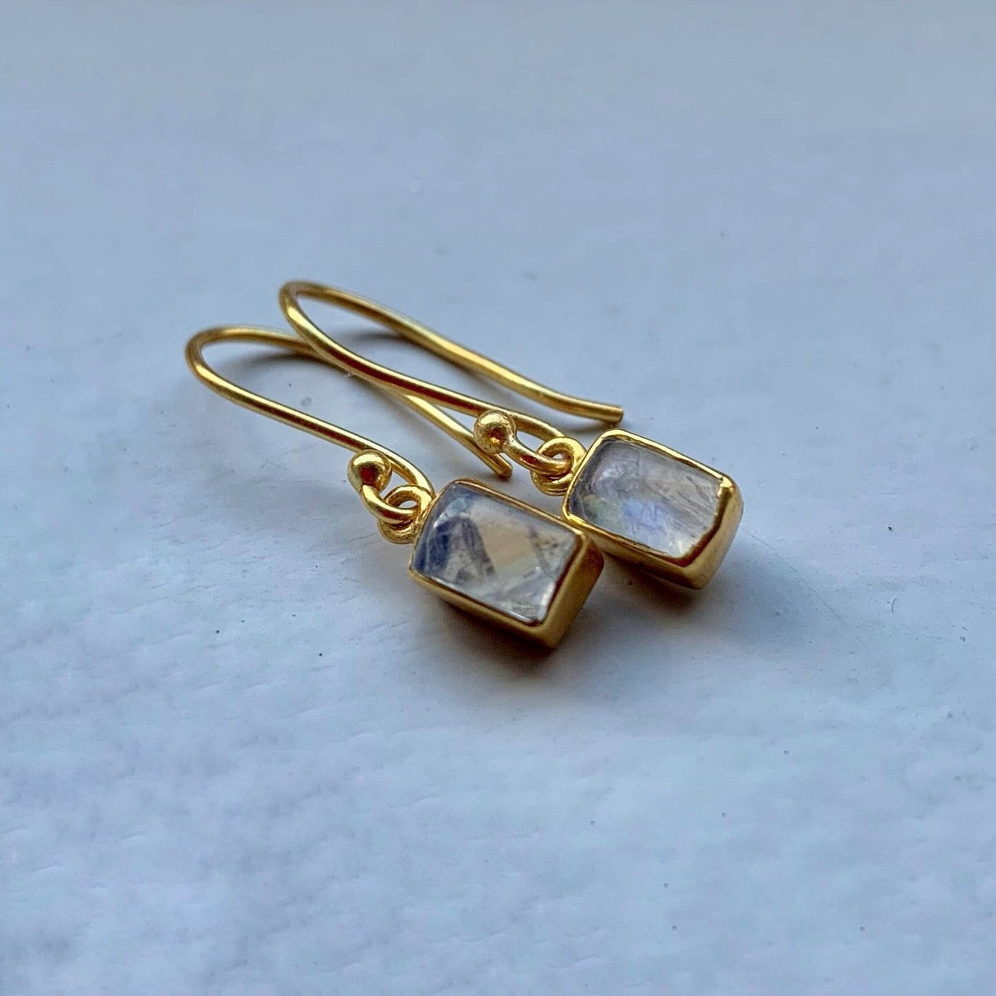 Rainbow Moonstone Earrings | 18k Gold Plated | Dangle Earrings