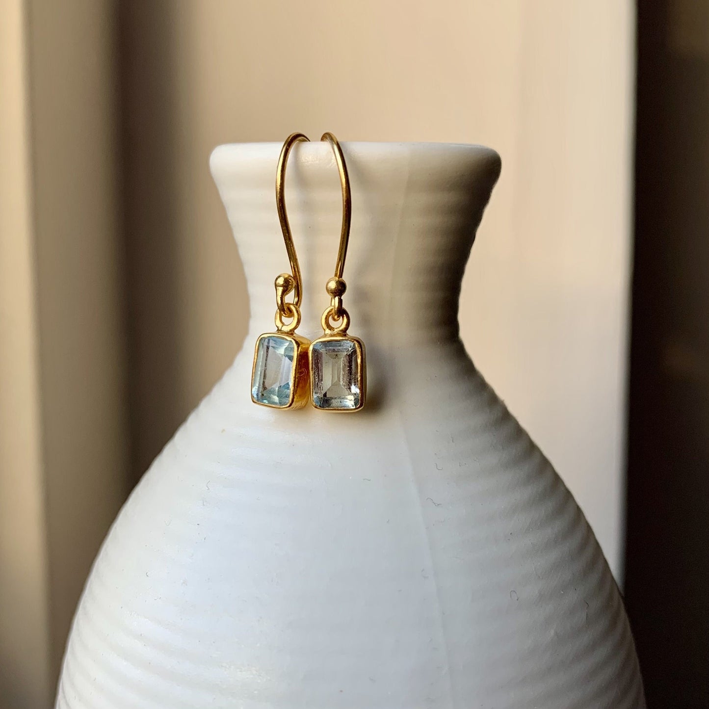 Blue Topaz Earrings | 18k Gold Plated | Dangle Earrings
