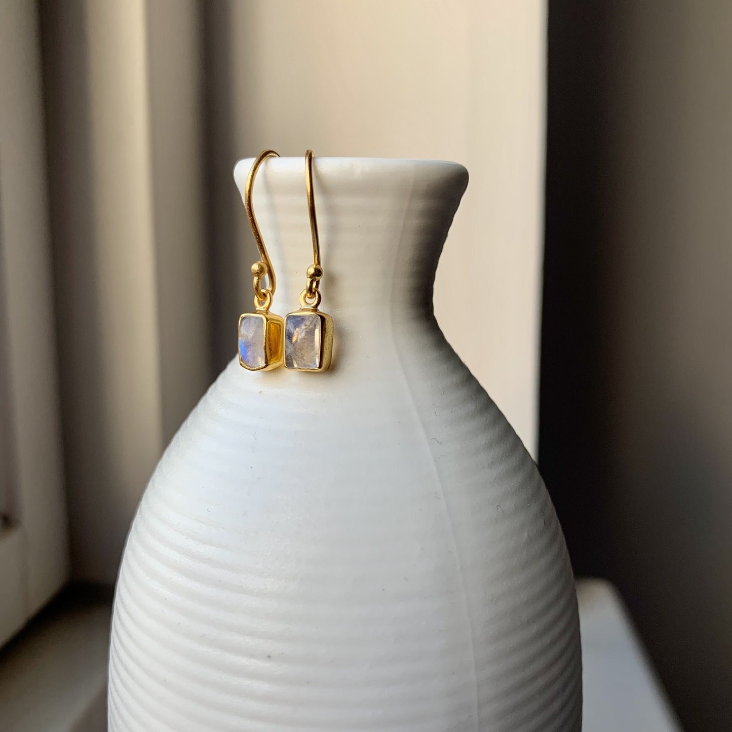 Rainbow Moonstone Earrings | 18k Gold Plated | Dangle Earrings