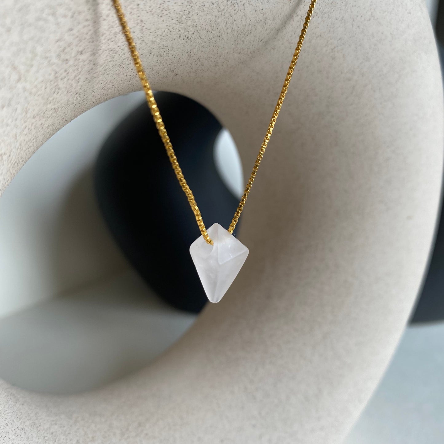Rose Quartz Pyramid Pendant Necklace | 18K Gold Plated | Gemstone Necklace