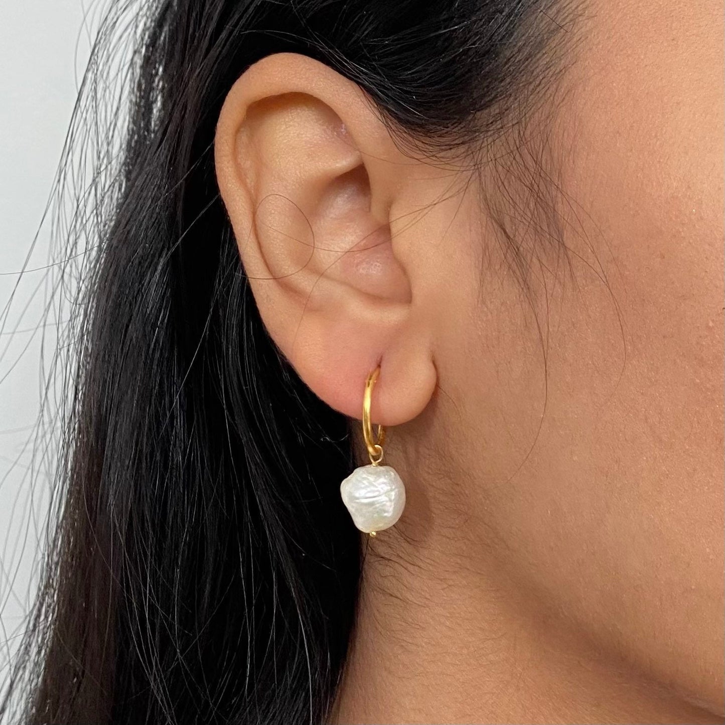 Natural Pearl Earrings | 18K Gold Plated | Huggie Hoop Earrings