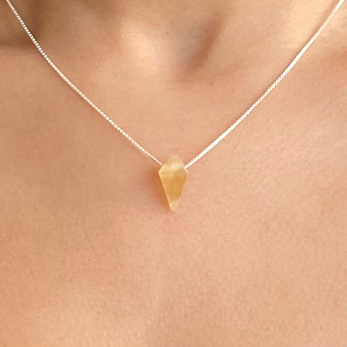 Citrine Pyramid Pendant Necklace| Sterling Silver | Gemstone Necklace