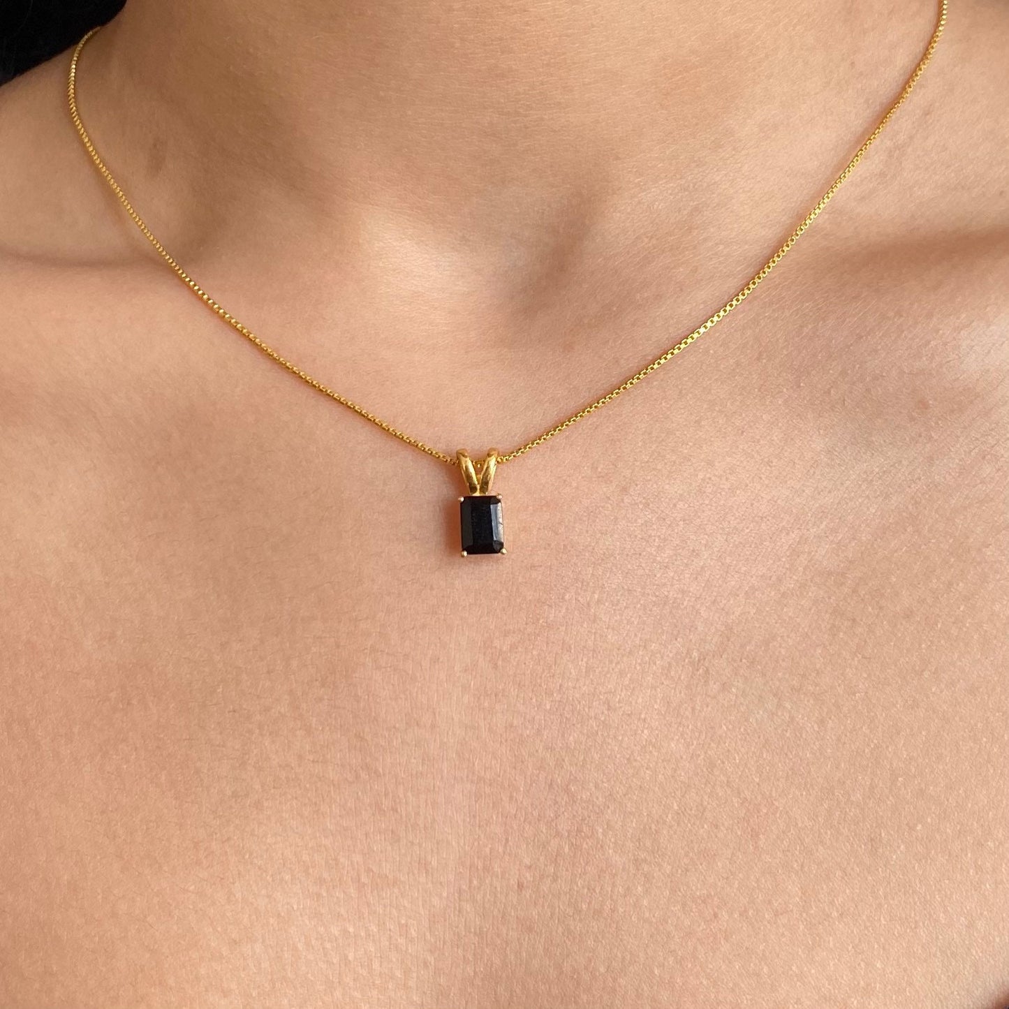 Black Onyx Necklace | Rectangle Pendant | 18K Gold Plated