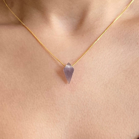 Purple Amethyst Pyramid Pendant Necklace | 18K Gold Plated | Gemstone Necklace