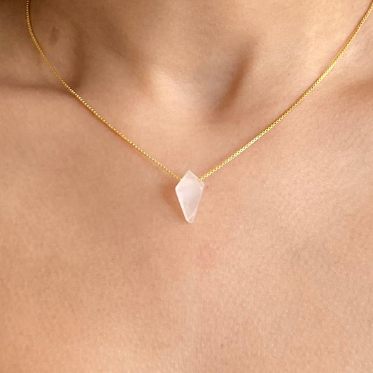 Rose Quartz Pyramid Pendant Necklace | 18K Gold Plated | Gemstone Necklace