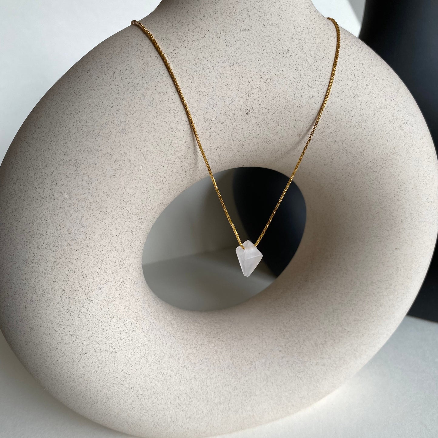 Rose Quartz Pyramid Pendant Necklace | 18K Gold Plated | Gemstone Necklace