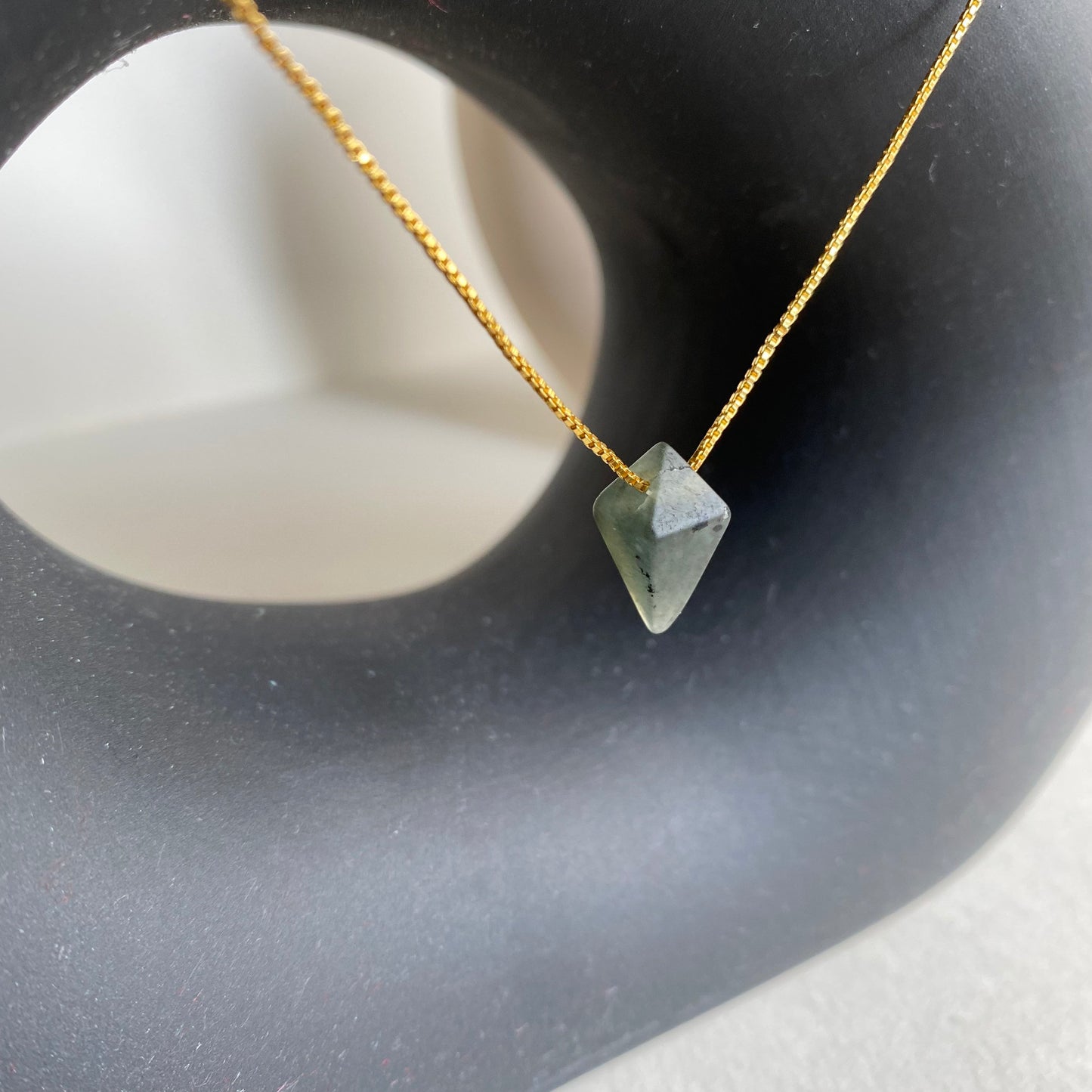 Green Labradorite Pyramid Pendant Necklace | 18K Gold Plated | Gemstone Necklace