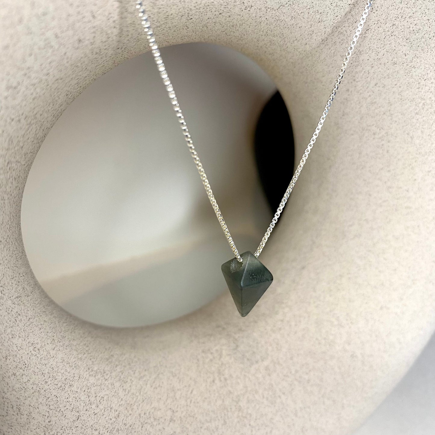 Green Labradorite Pyramid Pendant Necklace | Sterling Silver | Gemstone Necklace