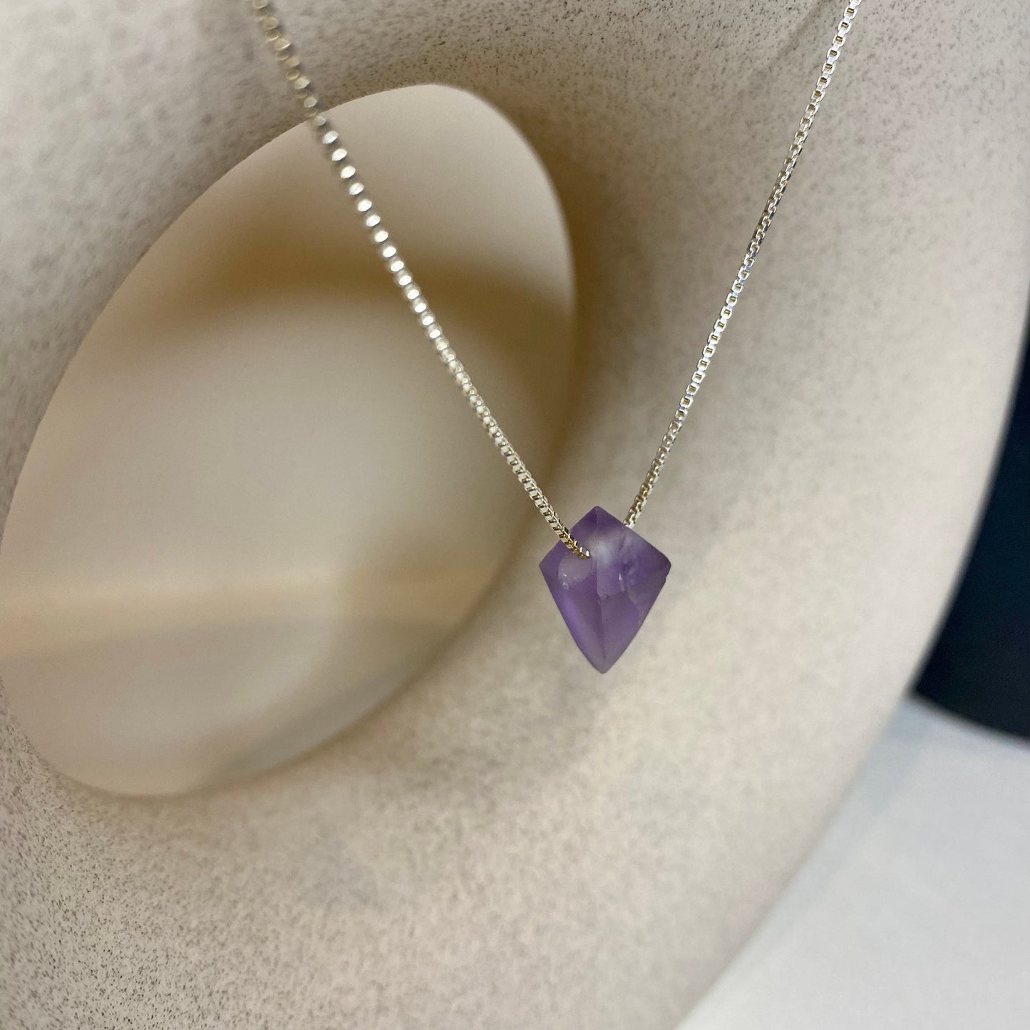 Purple Amethyst Pyramid Pendant Necklace | Sterling Silver | Gemstone Necklace
