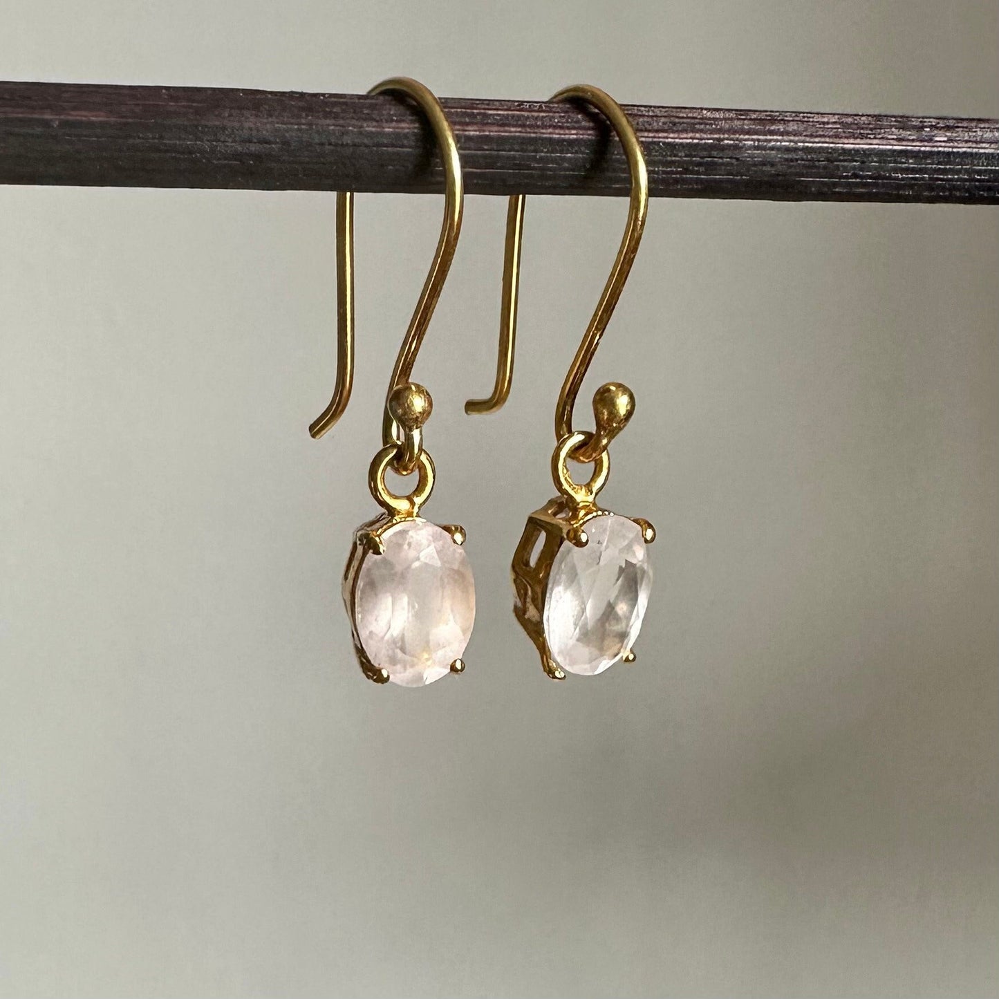 Rose Quartz Earrings | 18k Gold Plated | Dangle Earrings