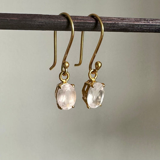 Rose Quartz Earrings | 18k Gold Plated | Dangle Earrings