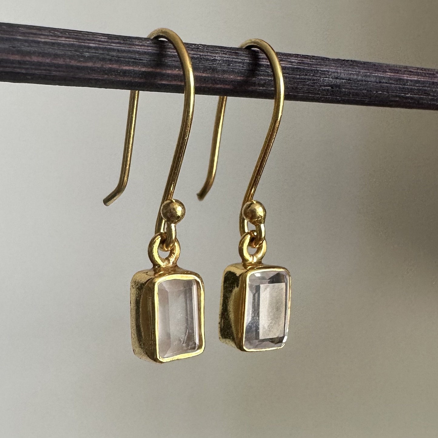 Crystal Quartz Earrings | 18k Gold Plated | Dangle Earrings