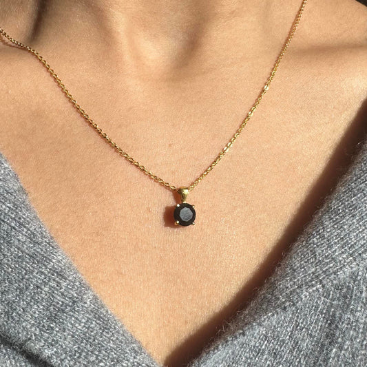 Black Onyx Necklace | Round Pendant | 18K Gold Plated