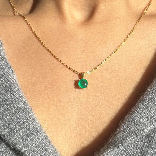 Green Onyx Necklace | Round Pendant | 18K Gold Plated