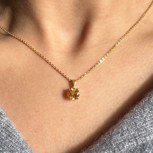 Citrine Necklace | Round Pendant | 18K Gold Plated