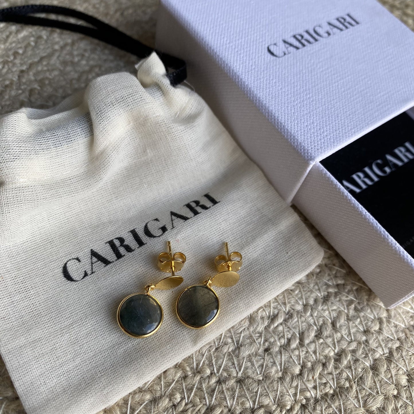 Labradorite Gold Disc Earrings | 18k Gold Plated | Stud Earrings