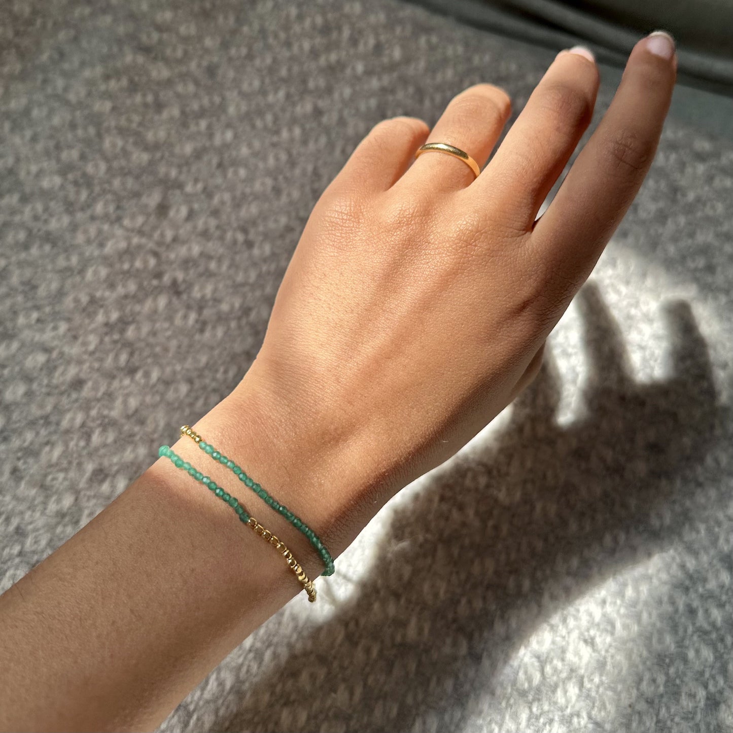 Green Onyx and Gold Beaded Bracelet | 18k Gold Plated | Gemstone Bracelet