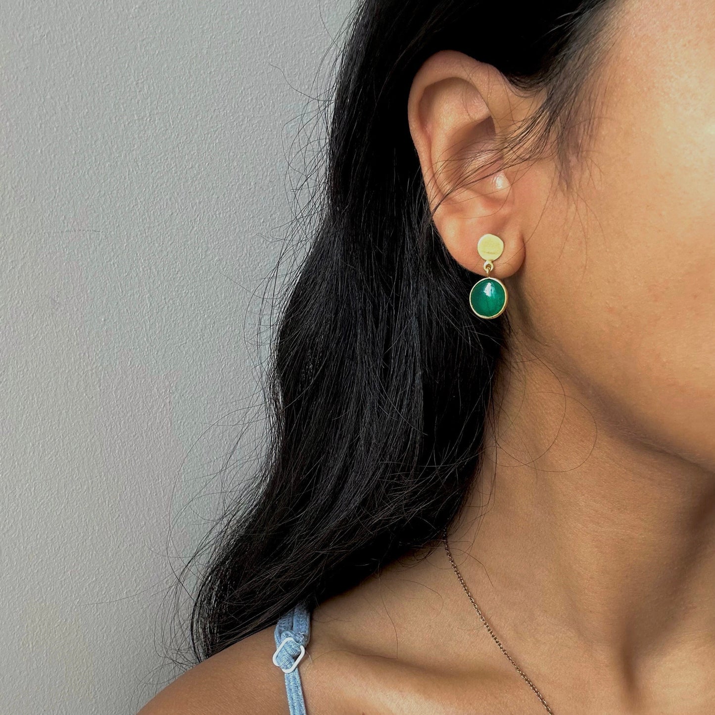 Green Onyx Gold Disc Earrings | 18k Gold Plated | Stud Earrings