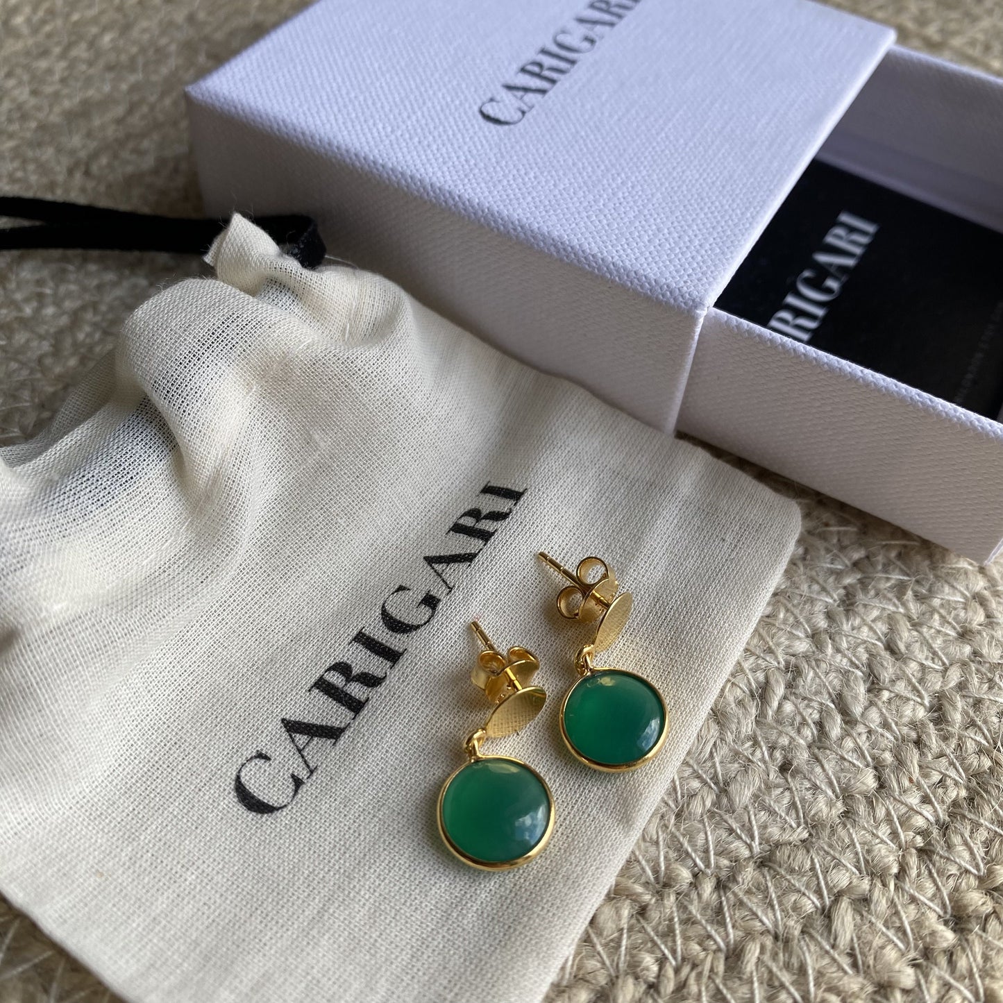 Green Onyx Gold Disc Earrings | 18k Gold Plated | Stud Earrings