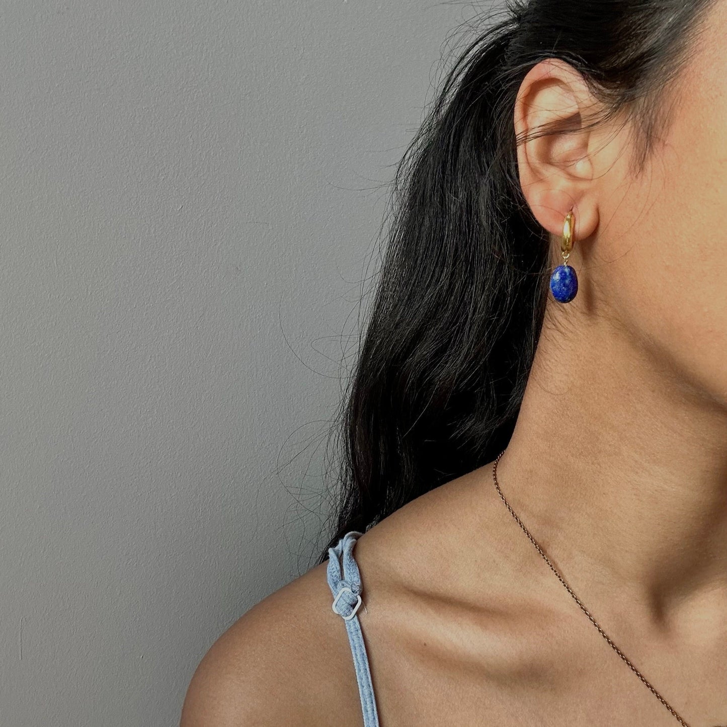 Lapis Lazuli Earrings | 18k Gold Plated | Huggie Hoop Earrings