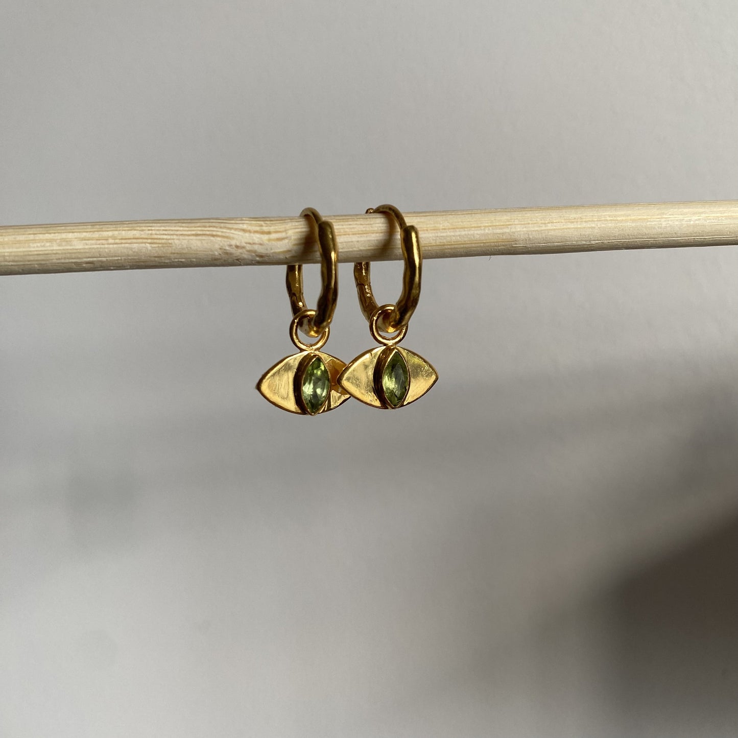 Evil Eye Peridot Earrings | 18k Gold Plated | Huggie Hoop Earrings