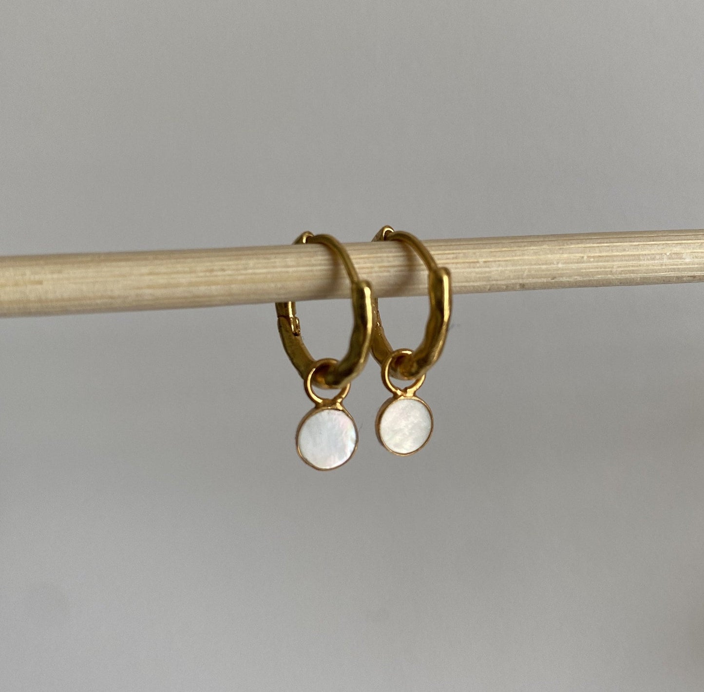 White Pearl Round Charm Earrings | 18k Gold Plated | Huggie Hoop Earrings