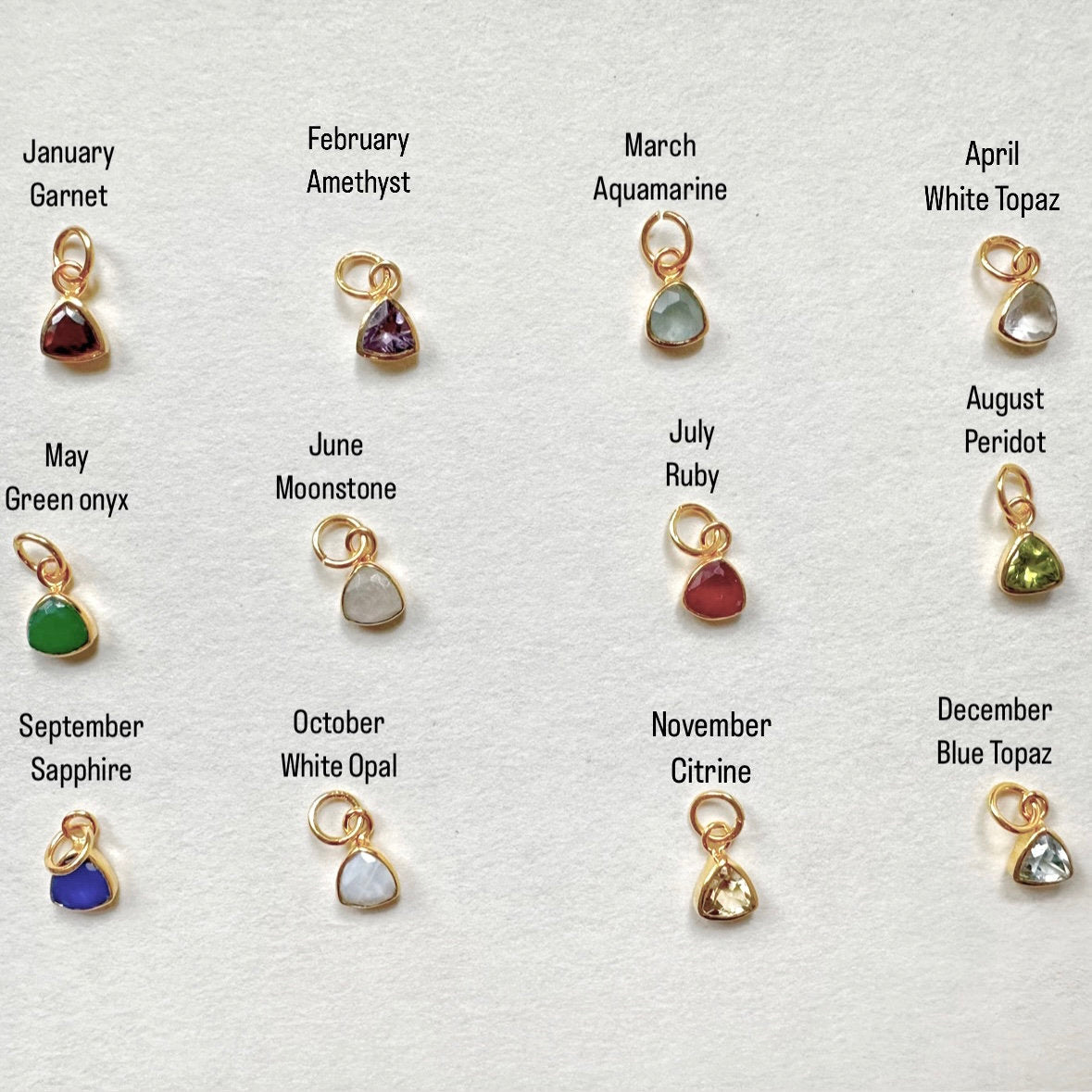 Trillion Birthstone Necklace | Gemstone Charm Pendant | 18K Gold Plated