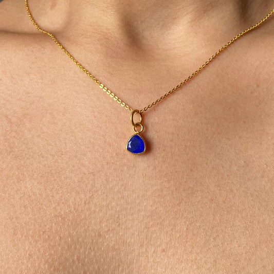 Trillion Birthstone Necklace | Gemstone Charm Pendant | 18K Gold Plated